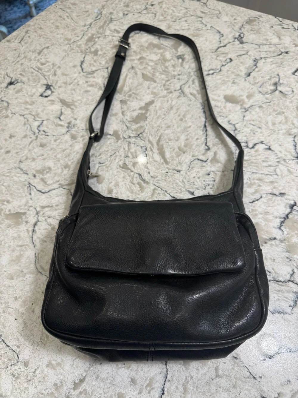 Wilsons Leather Vintage Black Pebbled Leather Hobo Classic Shoulder Bag